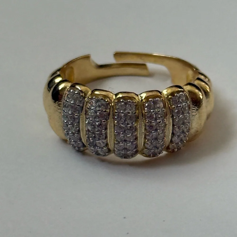 925 Silver band ring clear cz stones 18k yellow gold plated